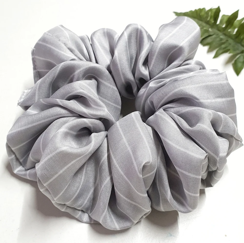 8 for $15 * Large Gray Stripes Soft Polyester Scrunchie - Picture 2 of 4
